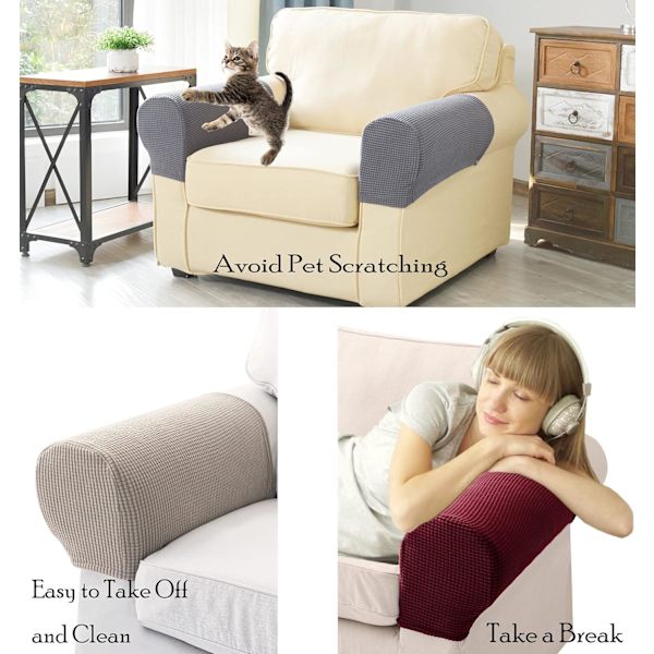 Armlænsbetræk, Strækbare Armlænsbetræk til Sofa, Anti-Slip Spandex Polyester Sofa Armlænsbetræk, Sæt Light Grey