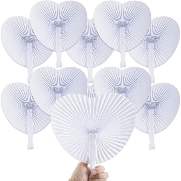60 pakke sammenleggbare håndholdte vifter Papir Hvitt bryllupssortiment med plasthåndtak til bursdagsfest (hjerte)