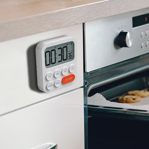 Kjøkkentimer, digital timer, digital stoppeklokke og nedtellingstimer med tilpassede moduser, 3 volumnivåer for testing