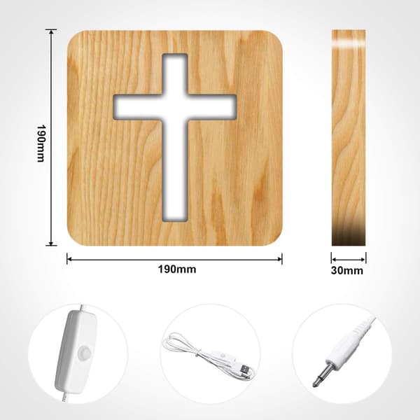 Jesus Kors Trelampe Nyhet Nattlys 3D Illusjonslampe
