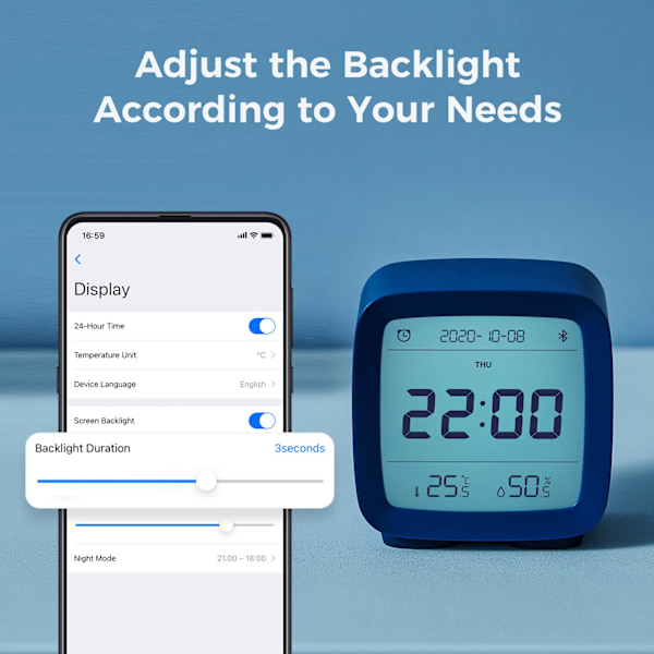 Bluetooth-väckarklocka, App-styrd Digital Smartklocka med Datum, Tid, Temperatur, Luftfuktighet, Snooze-funktion, 16 Alarm och 8 Ringsignaler White