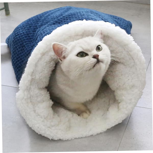 Kattesovepose, sovepose til katte, behagelig kæledyrssnugglepose til katte (blå, stor)
