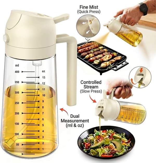 2-in-1 lasinen suihkepullo, 450 ml, mitta-asteikolla - valkoinen White