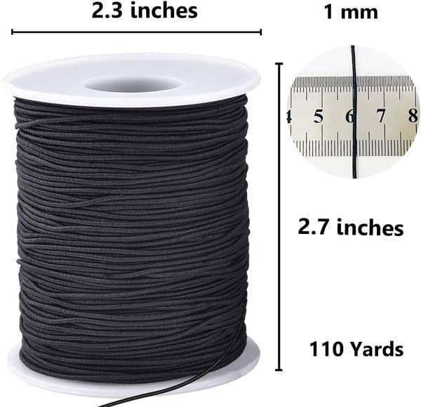 Elastisk tråd for armbånd, 1 mm x 100 meter solid elastisk snor for smykkelaging, halskjeder, perler - Svar Black and White