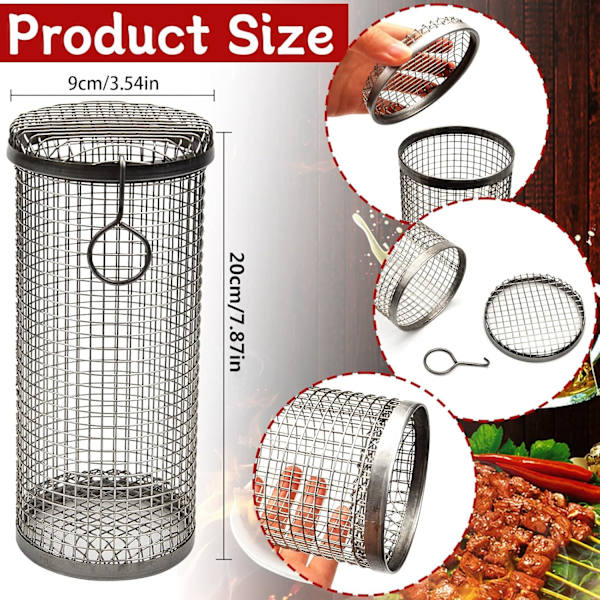 Rullende BBQ Grillkurv, Bærbar bbq Grønnsaksgrillkurv Utendørs BBQ Tilbehør BBQ Grill Rund Grillrist for Grønnsaker, Fransk F 21cm