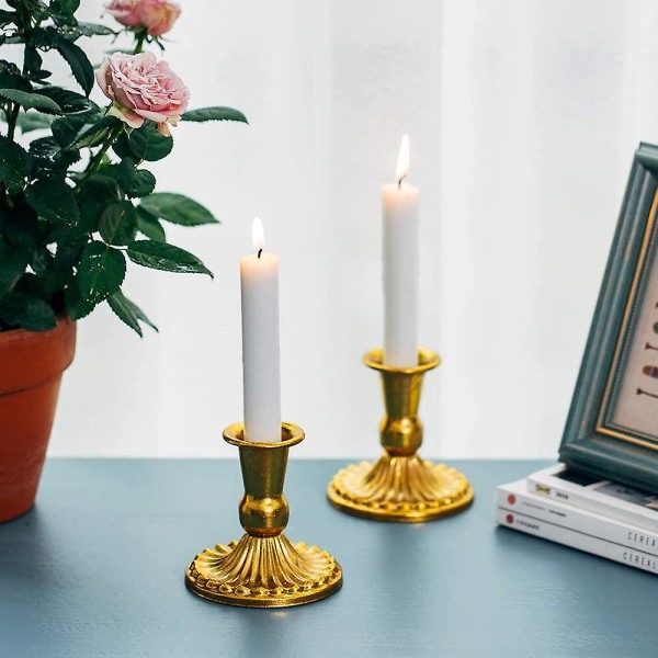 Set med 2 metall guld kandelaber ljusstakar dekoration, vintage bröllop mittpunkt dekoration ljushållare, antik Shabbat set för fönster och dis