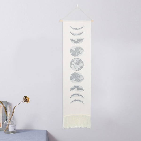 Hængende Måne Lunar Print Mønster Vægtapet Display Kollegie Hjem Dekoration Sort