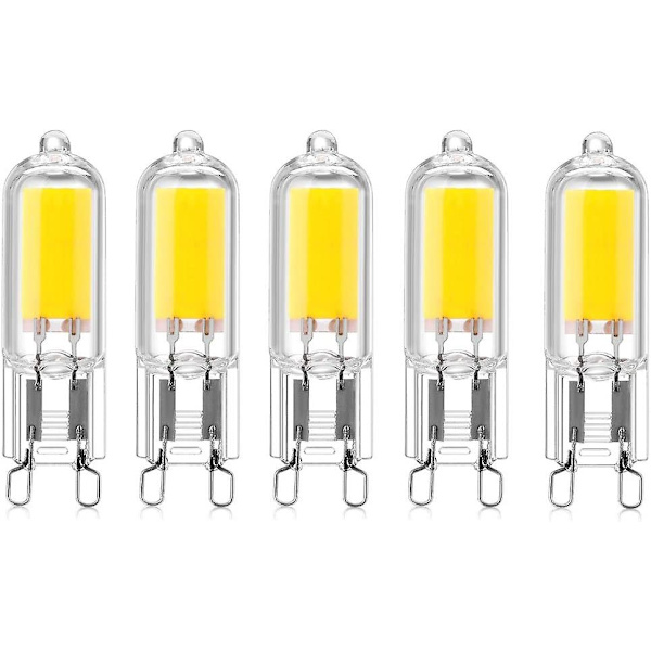 5 stk. 2W G9 Kapsel Base COB LED Pære 220V 200 Lumen 10W-20W Halogen Pære Ækvivalent Til Lysekrone Bordlampe Vægskærm Varmt Hvidt 3000K [energi C