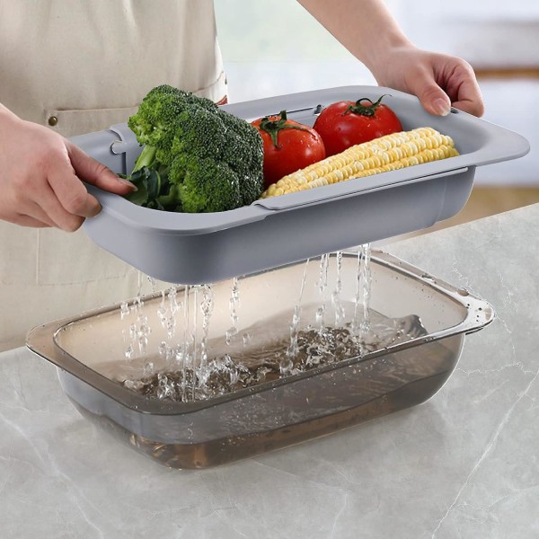 Expandable Sink Strainer, Food-safe Pp Material, Efficient Drainage Holes, Quick Drying Dish Rack, Easy To Clean And Durable. (double Coat Gray)