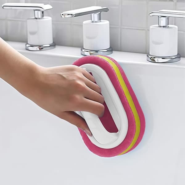 Rengjøringsbørste; med dusjsvamp og ergonomisk håndtak (rosa)
