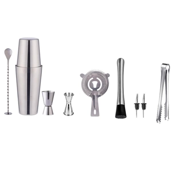 INF Cocktail sæt Dobbelt shaker 750ml Rustfrit stål Sølv 10 dele