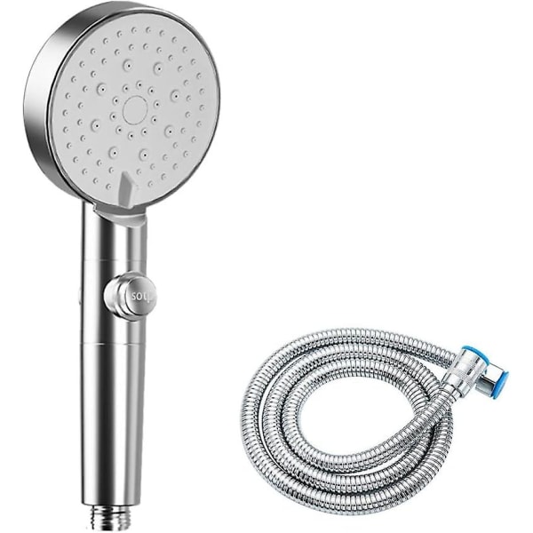 5-läges vattenbesparande duschmunstycke, justerbart duschmunstycke, enknappsavstängning, högtrycksbadrum Universal (silver)