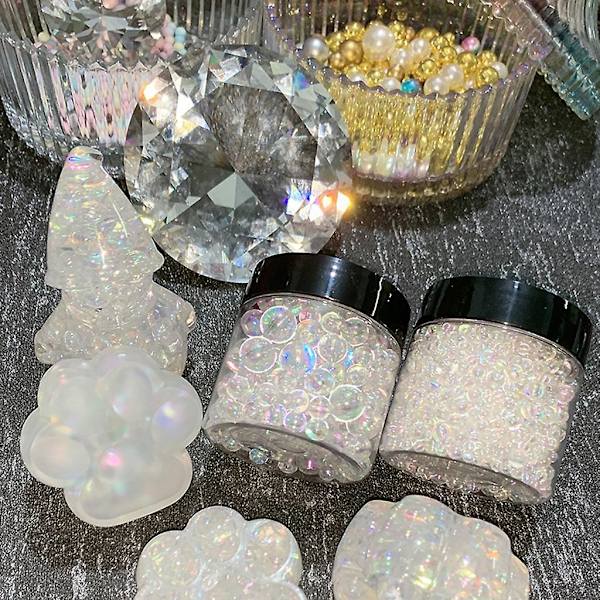 Färgglada glasbubblor pärlor mikro kaviar pärlor iriserande vattendroppar pärlor