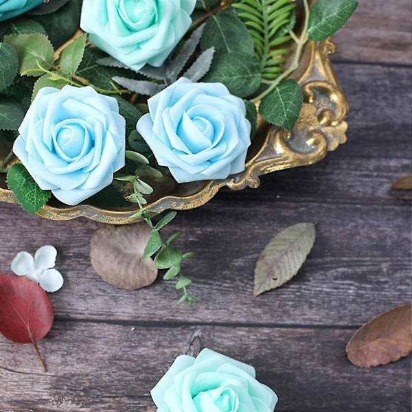 Konstgjorda blommor 25 st realistiska skumrosor med stjälkar för DIY bröllopsbuketter brudparty