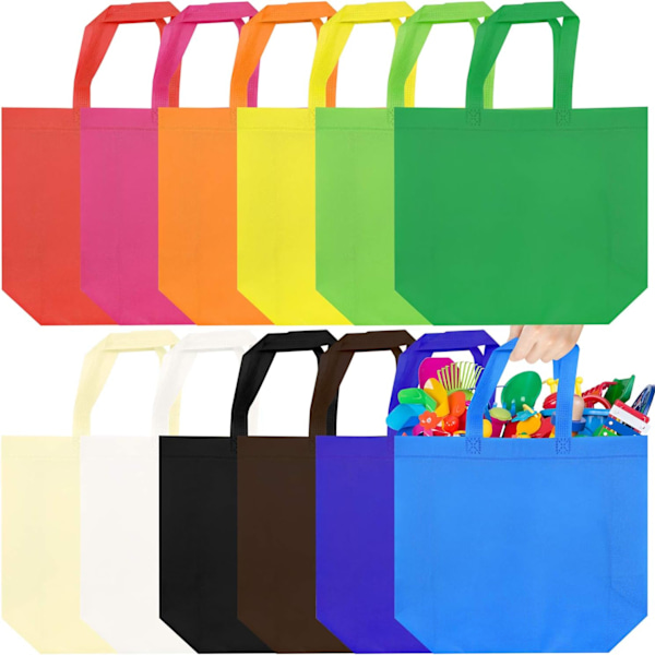 24 stk gaveposer med håndtak, store non-woven poser, gjenbrukbare handleposer, festgaveposer, handleposer for dagligvarer, piknikposer (12 farger)