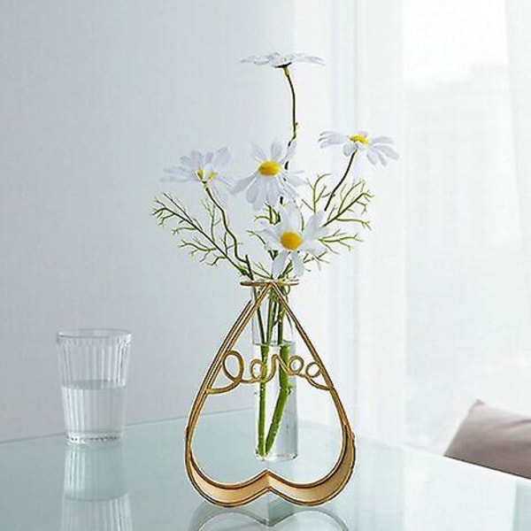 Glassvaser med metallramme Glassrør Essay Glassvase Air Pot Blomsterarrangementbeholdere Hjemmekontor Plantebeholder