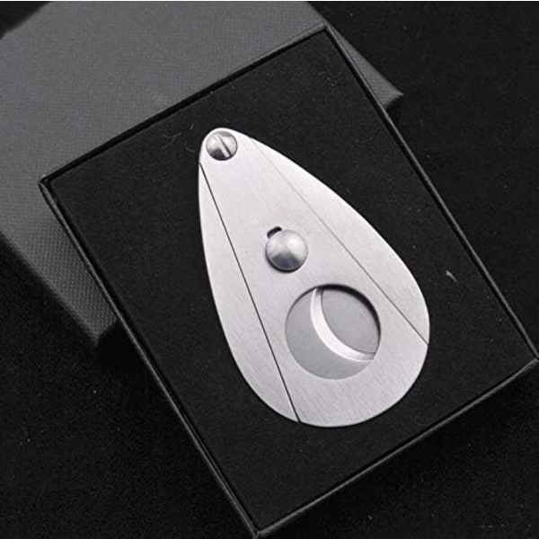 Vesipisaran muotoinen ruostumattomasta teräksestä valmistettu sikarileikkuri, erittäin terävät kaksoisterät, giljotiinisakset useimmille sikareille, lahjapakkauksessa 1 Pcs Dropshaped