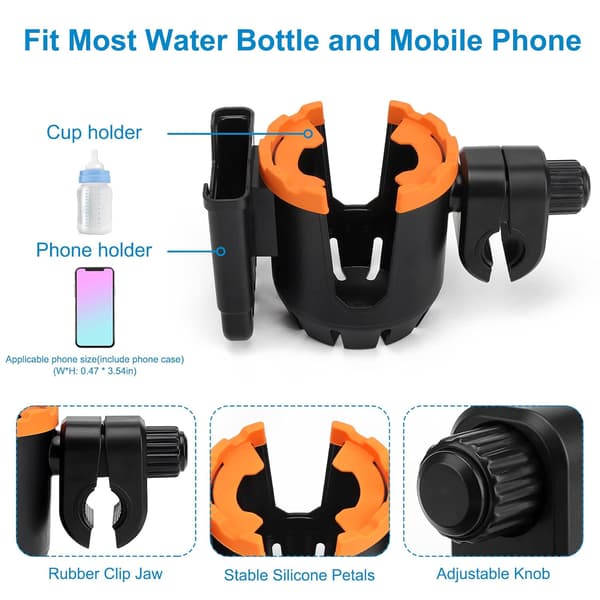 2-i-1 koppholder med telefonholder, B-Orange, Universal