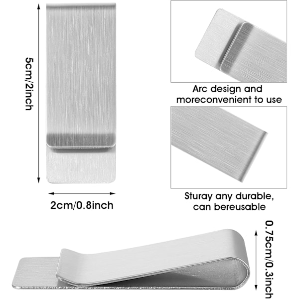 2 Stykker Pengeclips Rustfrit Stål Metal Slank Kontanter Pengeclips Sølv Tegnebog Regning Kreditkort Holder til Mænd og Kvinder Silver One Size