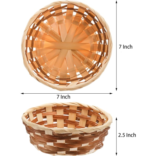 12-pakning runde gavekurver, små brød- og fruktkurver i bambus, 17 cm vevde brødrullkurver, matserveringskurver, matlagringskurv for Ki