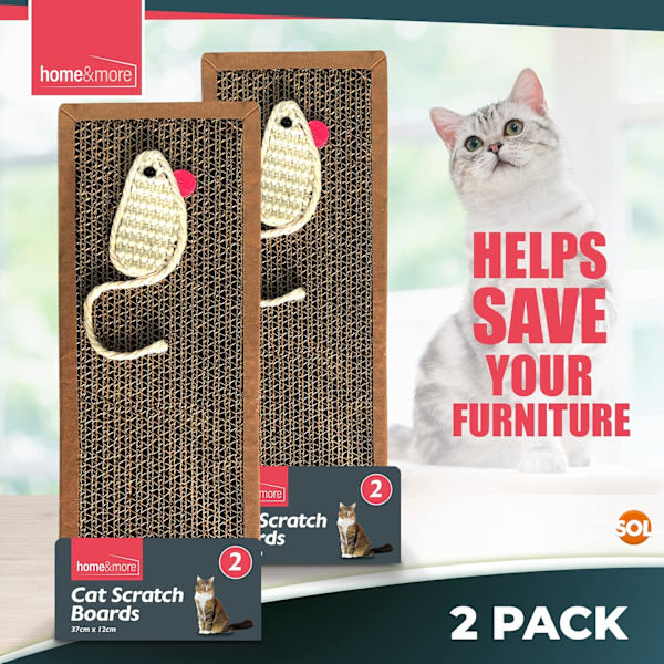 2-pack Kattklösbräda | 37 x 12cm | Vändbar Kattklösbräda i Kartong för Innekatter, Små & Stora | Kattklösmatta