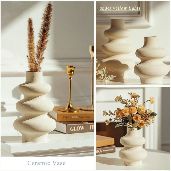 Keramikkvase, off-white rund vase til midtpunktet Bryllup Middagsbord Fest Stue Kontor Soverom, Innflyttingsgave
