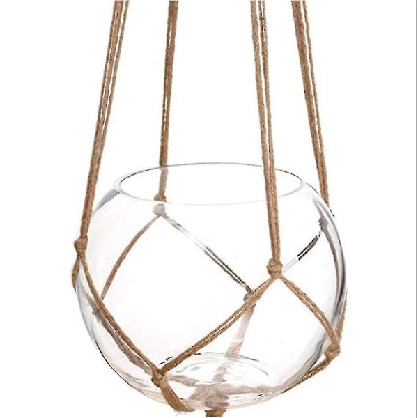 2 Macrame-köysi kukkaruukun riippuva kori kattoon, punottu hamppu köysi verkko pussi riippuva pidike (105cm)