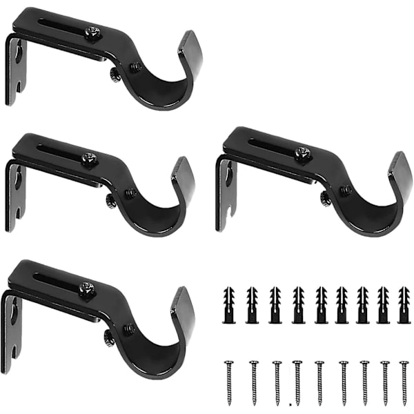 Curatin Pole Braketter, Justerbare Gardinstangbraketter, Enkelt Heavy Duty Veggbrakett, Svart Metall Gardinbrakett Holder Med Skruer For (2stk, Bl
