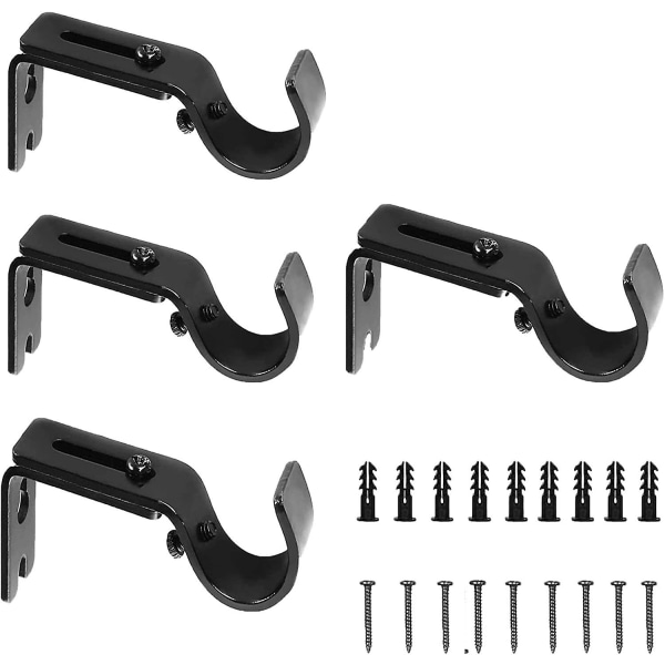 Curatin-polhållare, Justerbara Gardinstångshållare, Enstaka Tunga Väggfästen, Svart Metall Gardinstångshållare Med Skruvar För (2 st, Svart)