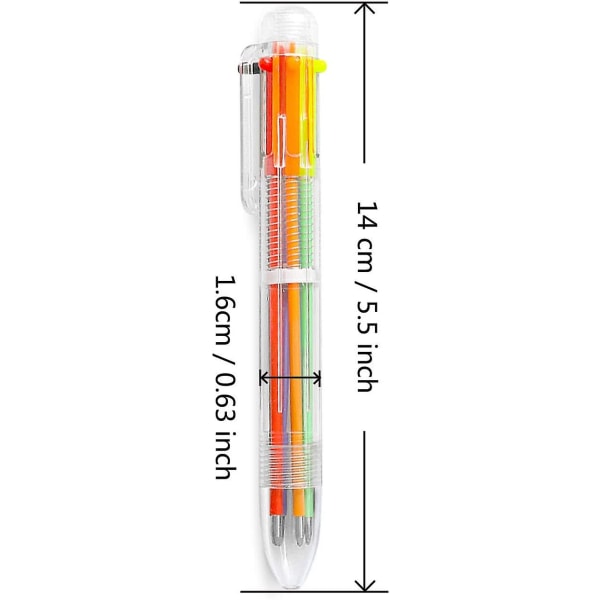 6 pakke 0,5 mm 6-i-1 flerfarget kulepenn 6 farger uttrekkbare kulepenner