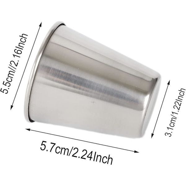 6 stk 2,4 oz (70 ml) rustfritt stål shotglass for å drikke øl (2,3 oz) (yu-b)