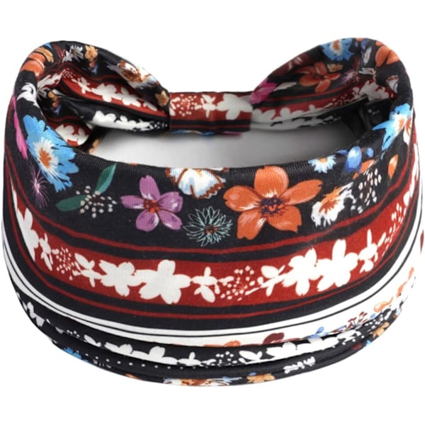 Boho leveät hiuspannat naisille, hiuspanta kukkakuvioitu joogahiuspannat, elastiset hiuspanta vintage ristikkäiset hiusasusteet naisille ja tytöille, 17 1 count (Pack of 1)