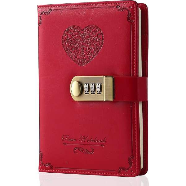 Tjejdagbok med lås - Läderkombinationslåsdagbok Söt hemlig dagbok med kombinationslås för kvinnlig vuxen B6 Storlek 5,3x7,8 tum