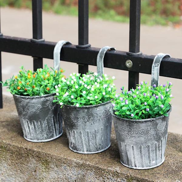 Vintage järnplåt simulerad grön växt blomkruka hink med krok heminredning
