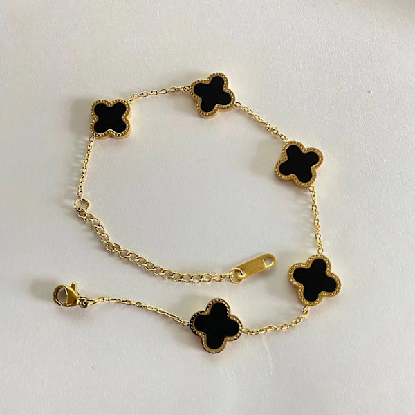 Crday Guld og Sort Firekløver Armbånd Gave