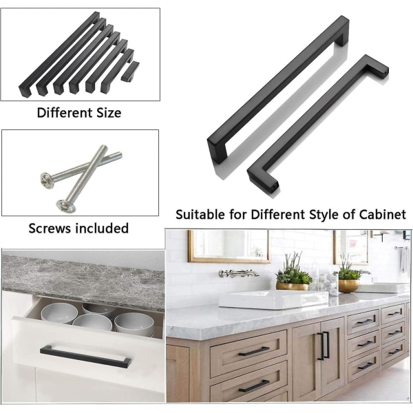 10 stk. Køkken Skab Dørgreb Rustfrit Stål Badeværelse Skuffe Skab Træk Hul Center 224mm Sort Kvadrat T Bar Greb
