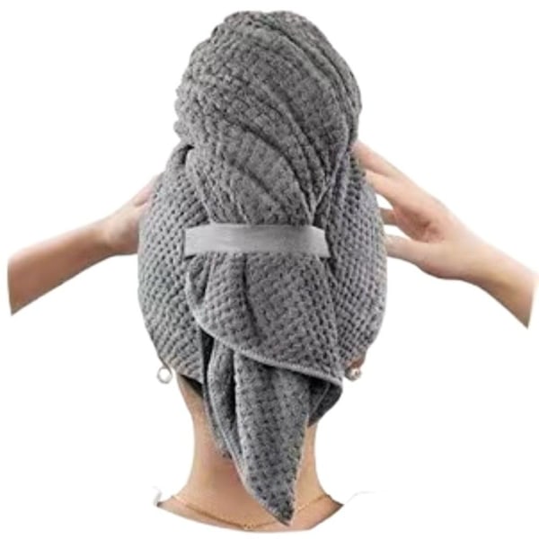 Mikrofiberhandduk för kvinnor, mjuk snabbtorkande handduk, anti-frizz handduk för kvinnors våta hår, tjockt hår (Grå)