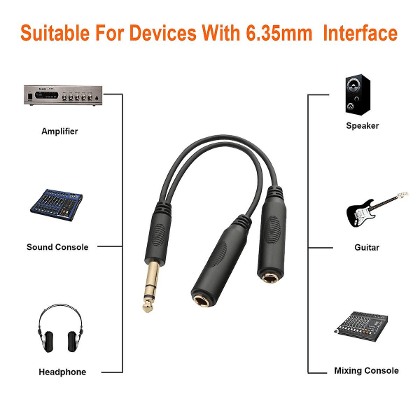 1/4 Splitter-kabel, 1/4\" Trs Stereo Hann til Dobbel 1/4\" Trs Stereo Hunn Jack Kvart Tomme Splitter-kabel - 8\" / 20cm