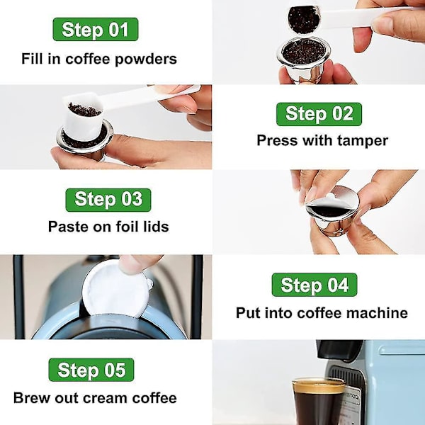 Återanvändbara Kaffepods Återfyllningsbara Kaffe Kapslar Rostfritt Stål Återanvändbara Pods Med Lock Passar För Cof