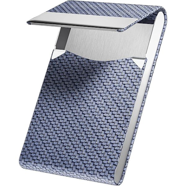 Blå - Visitkort Holder Til Mænd Og Kvinder I Rustfrit Stål Og Blå PU Læder, Magnetisk Lukning, Visitkort Holder/Id/Pengepung (1 Stk)