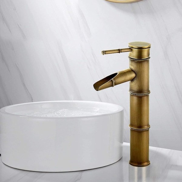 Høj Bambus Vandhane, Vandfald Vaskblanding Basin Mixer Tap, Enkelt Hul Vandhaner Varmt Og Koldt Vand Tilgængelig, Bronze Badeværelses Vandhane, 3 Brud Mund Sammenføjning