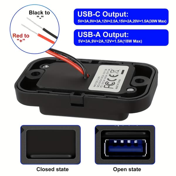 2 kpl kaksois-USB-porttisarja matkailuautoihin — PD3.0 Type-C (USB-C) ja QC3.0 USB-A -pikalataussovitin