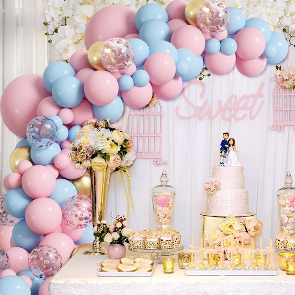 149 stk. lyserød og blå ballonbue-sæt til køn afsløring Dekorationer Baby shower Ballonbue med pastelfarvede lyserøde og blå konfettiballoner til drenge og piger