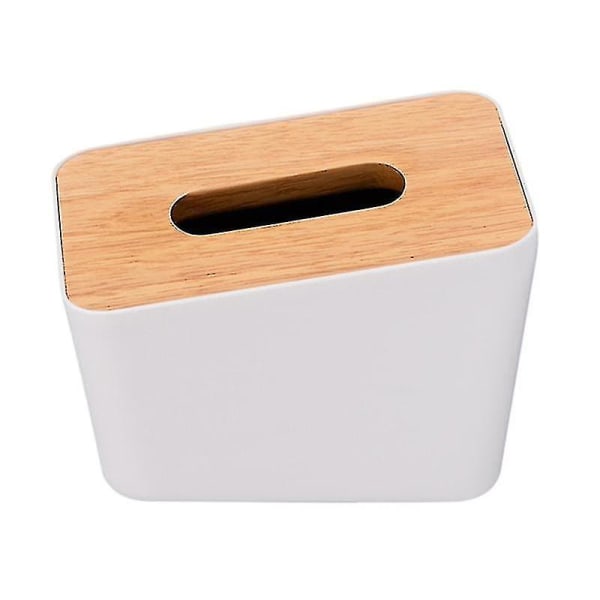 Tissue Box Servietpapirholder med træcover til hjemmekontor (hvid)