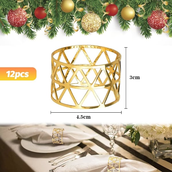 12 stk. Servietringe Guld Hule Servietringe Servietringe Servietholdere Banket Servietring Til Bryllup Fest Middag Spisebord Dekoration