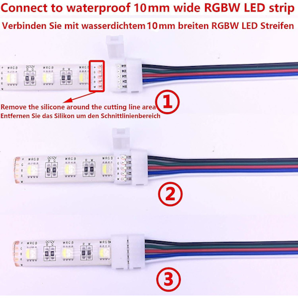 10 stk. RGBW 5-bens kabelforbindelser til 10 mm LED-bånd, lysbåndsadapter uden lodning til at forbinde 2 LED-bånd