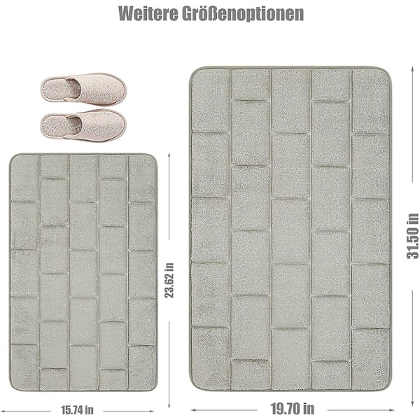 Halkskyddande badrumsmatta i minnesskum, absorberande badrumsmattor tvättbara badrumsmattor badrumsduschmatta (grå, 40 x 60 cm)