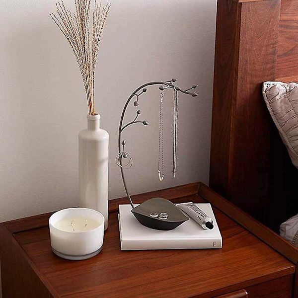 Orchid Smykkehengende Tre Stativ - Multifunksjonelt Halskjede Display Stativ Holder Med En Ringbrett, Metall, 15\" X 5.75\" X 9\".