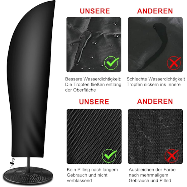 Parasoldeksel, Heavy Duty Rip Proof 600D Oxford Fabric Cantilever Parasoldeksel Vanntett, Vindtett, Anti-UV, Stor Banan Parasolldeksel med Black 210d