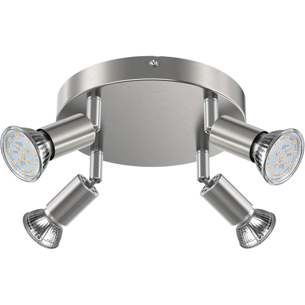 LED-kattovalaisin, kääntyvä, 4-suuntainen pyöreä levy LED-kattospottivalaisimet, ø180mm (sisältää 4x4W GU10 LED-lamput, 400LM, lämmin valkoinen) LED Ce Brushed Nickel 4 Way